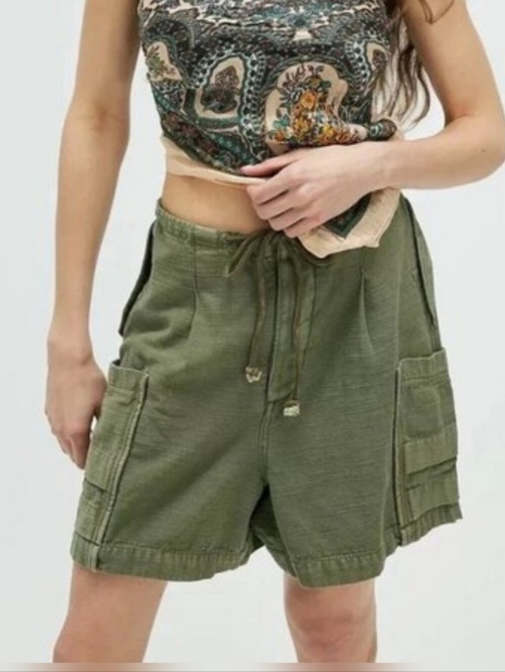 Free People NEW Camp Out Slouch Shorts in Greyed Olive